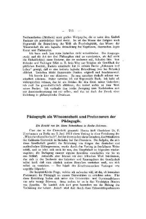 Pädagogik als Wissenschaft und Professuren der Pädagogik : ein Bericht
