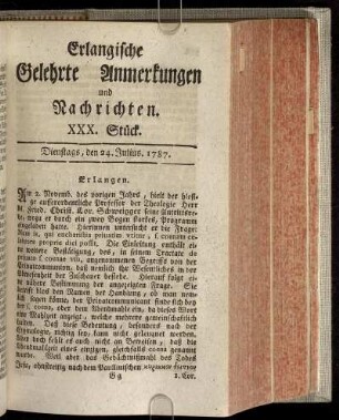 XXX. Stück. Dienstags, den 24. Julius. 1787.