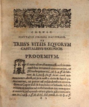 Diss. iur. inaug. de tribus vitiis equorum capitalibus Saxonicis, Germanis: Von denen Haupt-Pferde-Mängeln und was dießfalls des Pferde-Handels wegen rechtens
