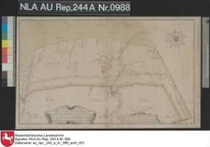 Verlauf des Deiches vor CAROLINENSIEL mit dem neuen Anwachs vor dem Deich Kolorierte Zeichnung von J. H. Magott Papier Format 50,8x30,2 M 1:7.100