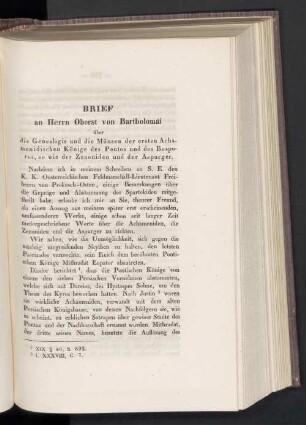 Brief an Herrn Oberst von Bartholomäi