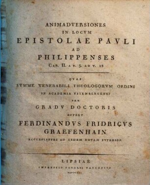 Animadversiones In Locvm Epistolae Pavli Ad Philippenses Cap. II. A V. 5. Ad V. 12