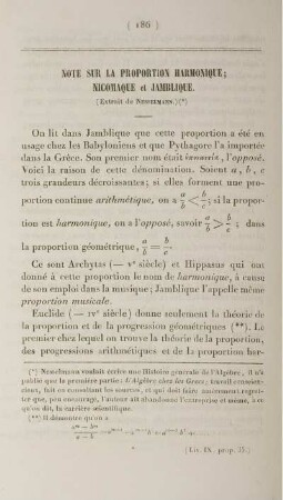 Note sur la proportion harmonique nicomaque et jamblique.