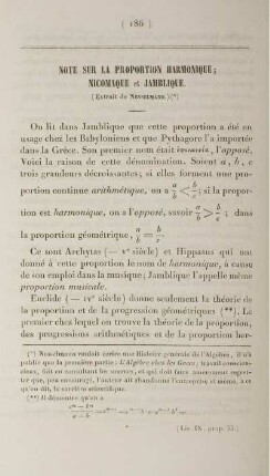 Note sur la proportion harmonique nicomaque et jamblique.