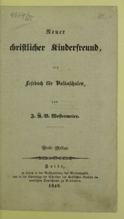 Neuer christlicher Kinderfreund : ein Lesebuch für Volksschulen