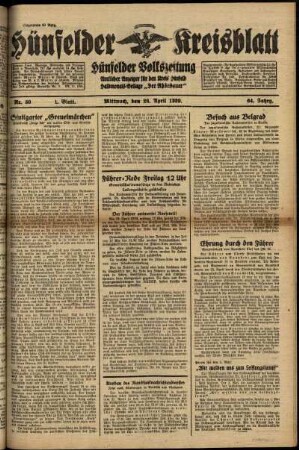 Erste Ausgabe vom Mittwoch, den 26. April 1939.