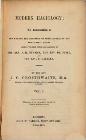 Modern hagiology: an examination of the nature and tendency of some legendary and devotional works, 1