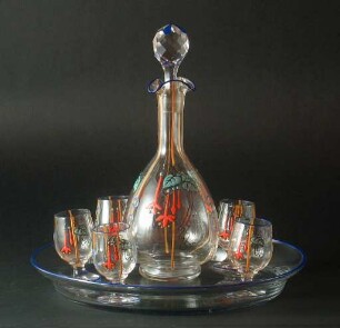 Trinkglasservice: Karaffe mit Stopfen, 5 Gläser, Tablett