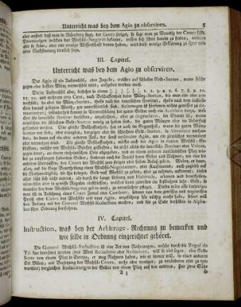 III. Capitel. Unterricht was bey dem Agio zu observiren.