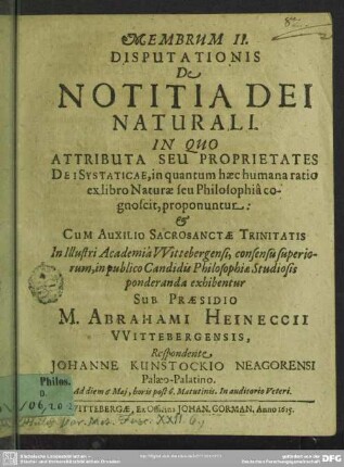 2: Disputatio de notitia Dei naturali