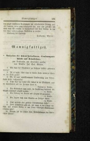 Aufgaben für Schul-Inspektoren, Conferenzvorstände und Schullehrer : zum Nachdenken und Bearbeiten gegeben