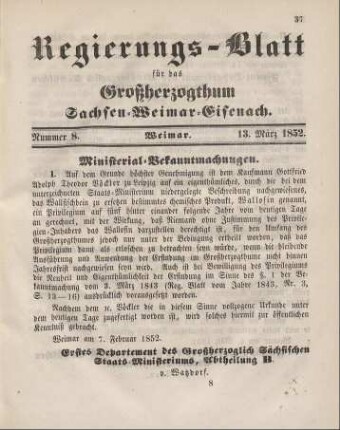 Nr. 8 : 13. März 1852
