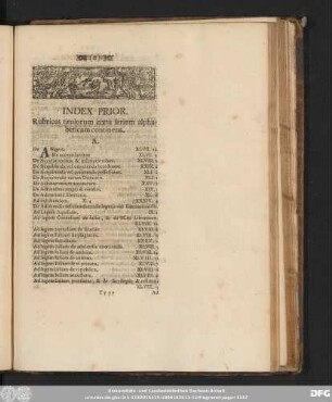 Index Prior. Rubricas titulorum iuxta seriem alphabeticam continens.