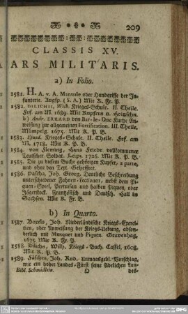 Classis XV. Ars Militaris