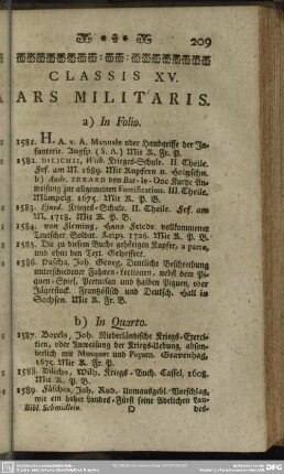 Classis XV. Ars Militaris