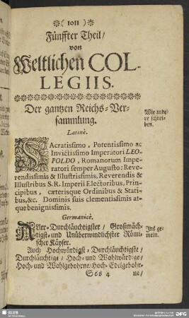Fünffter Theil, von Weltlichen Collegiis