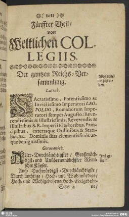 Fünffter Theil, von Weltlichen Collegiis