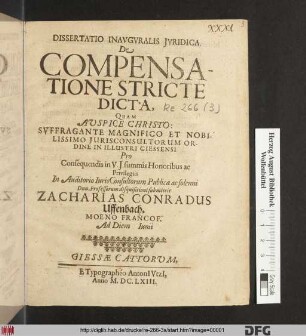 Dissertatio Inauguralis Iuridica De Compensatione Stricte Dicta
