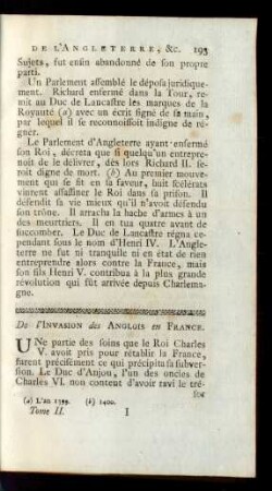 De l'Invasion des Anglois en France.