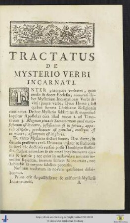 Tractatus De Mysterio Verbi Incarnati.