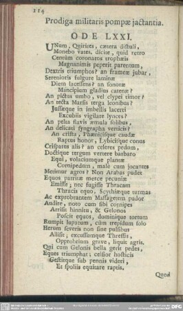 Prodiga militaris pompae jactantia. Ode LXXI.