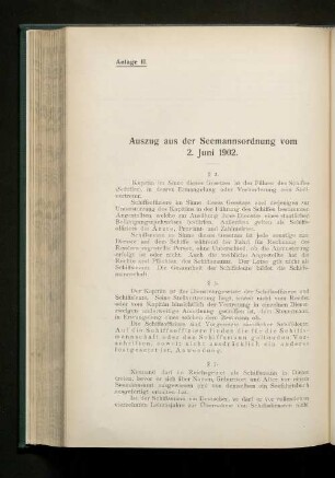 Anlage II. Auszug aus der Semannsordnung vom 2. Juni 1902.