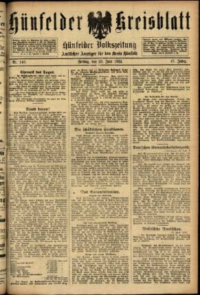 Ausgabe vom Freitag, den 23. Juni 1922.