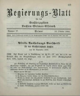 124. Pferde-Aushebungs-Vorschrift für das Großherzogthum Sachsen