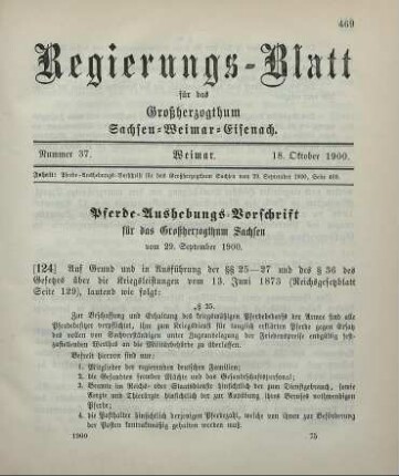 124. Pferde-Aushebungs-Vorschrift für das Großherzogthum Sachsen