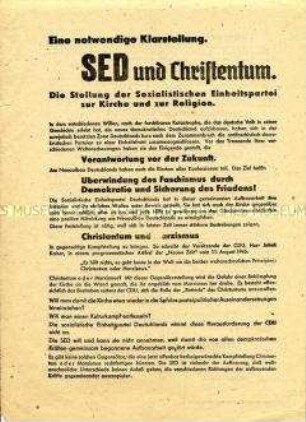 Flugblatt der SED zur Stellung der Partei zum Christentum