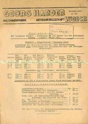 Preisliste! Für "Original Harder" - Landmaschinen und Geräte für die Frühjahrssaison - Ausgabe Januar 1935.