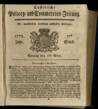 11tes Stueck, Montag den 16ten Maerz 1772