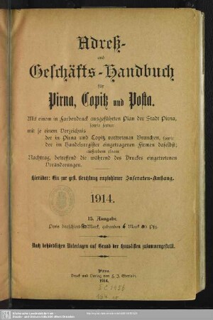 15.1914: Adreß- und Geschäftshandbuch für Pirna, Copitz und Posta