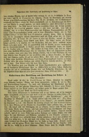 Aphorismen über Vorbildung und Fortbildung der Lehrer : 1.
