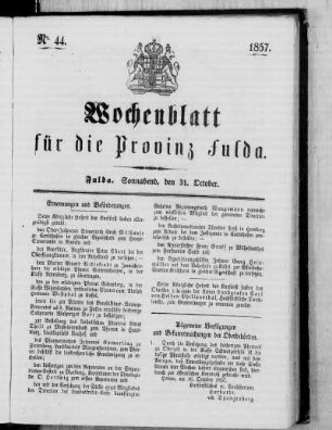 Nr. 44, Ausgabe vom 31. Oktober 1857 [Beil. fehlt]