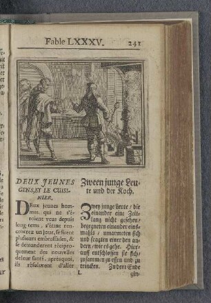 Fable LXXXV. : Deux jeunes gens, et le cuisinier. Zween junge Leute und der Koch.