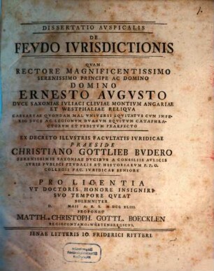 Dissertatio Avspicalis De Fevdo Ivrisdictionis