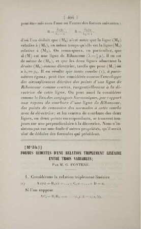 [M² 3hß] Formes réduites d'une relation triplement linéaire entre trois variables.