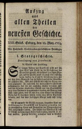 XXII. Stück. Coburg, den 28. May, 1763.
