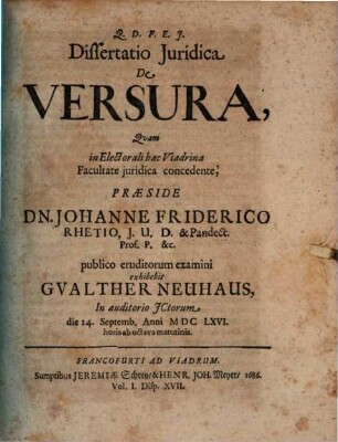 Diss. iur. de versura