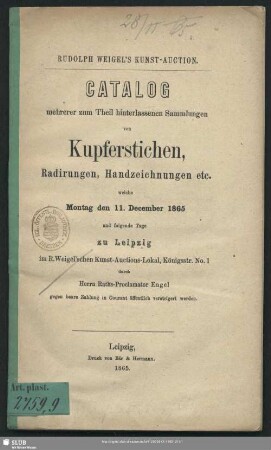 1865, 11.Dez.: Rudolph Weigel's Kunst-Auction