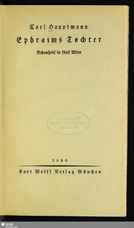 Ephraims Tochter : Schauspiel in fünf Akten