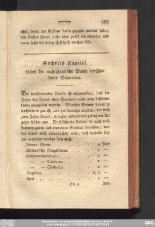 Sechstes Kapitel. Ueber die wahrscheinliche Dauer verschiedener Sämereien.