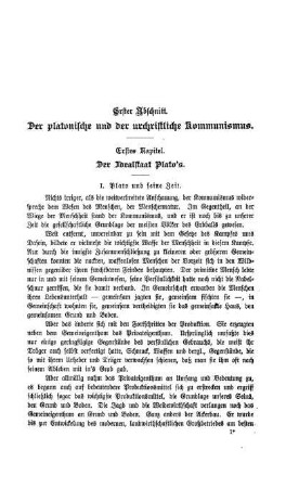 Erster Abschnitt. Der platonische und der urchristliche Kommunismus