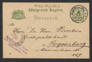 Brief von Hermann Ross an Hermann Poeverlein