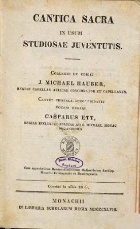 Cantica sacra in usum studiosae iuventutis