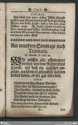Am neundten Sonntage nach Trinitatis