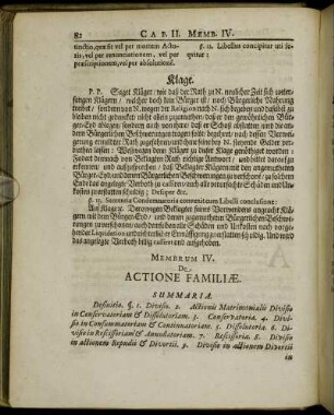 Membrum IV. De Actione Familiæ.