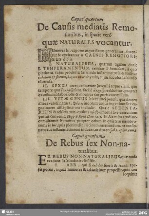 Caput quintum. De Rebus sex Non-naturalibus