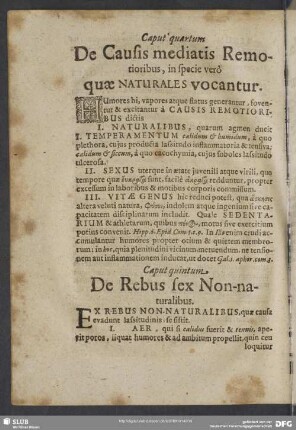 Caput quintum. De Rebus sex Non-naturalibus